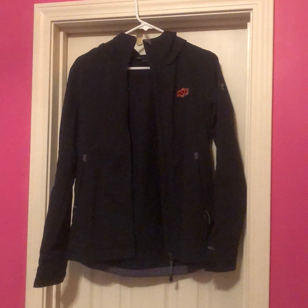 A semi-fitted rain jacket.